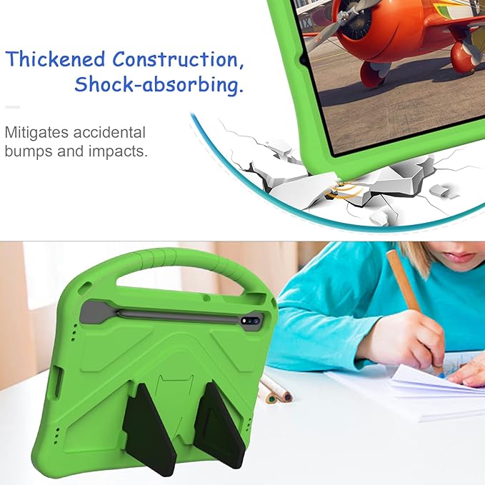 Kids Case for Samsung Galaxy Tab S10 Lite/S10 FE/S9 FE 10.9"/Tab S9/S8/S7 11", Techcircle Light Weight Shock Proof EVA Foam Handle Rugged Stand Protective Case, Green