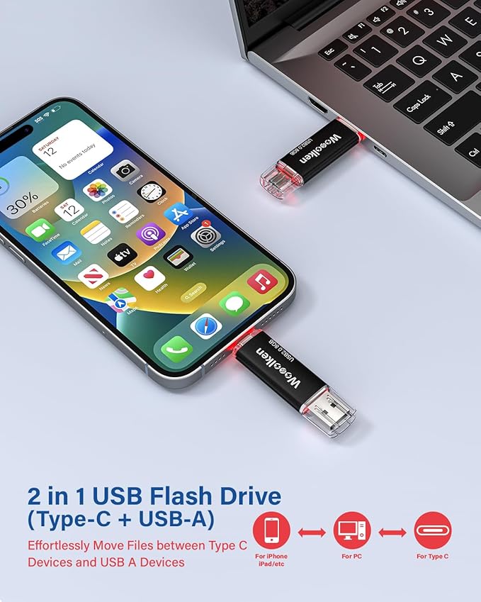 USB C Flash Drive 8GB 10 Pack, Wooolken Type-C Flash Drive + USB 2.0 Thumb Drive OTG Memory Stick Compatible with iPhone 16/15, Android Smartphone/Tablets/Computers