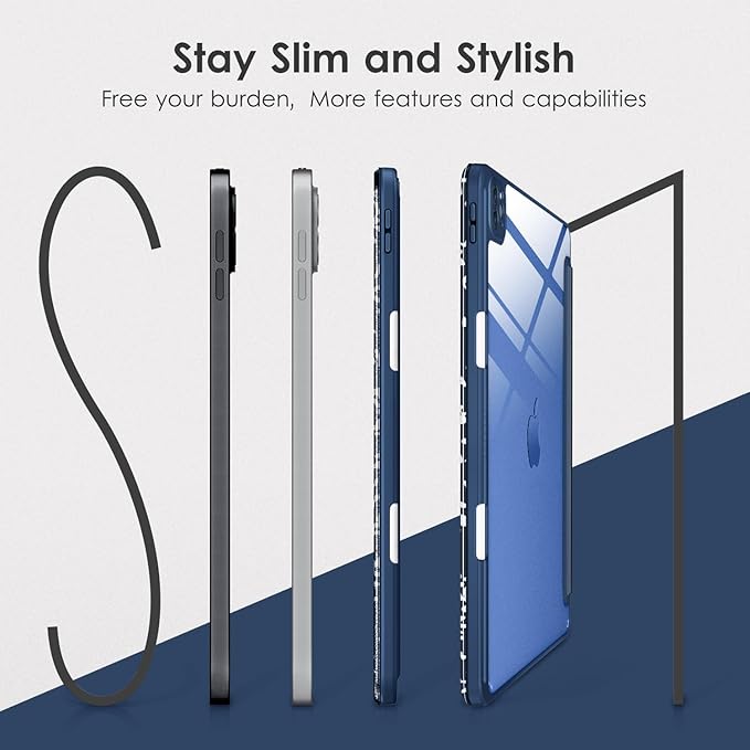 VIKESI for iPad Pro 11 Inch 4th/3rd/2nd/1st Generation Case, iPad Air 11-inch / 5th / 4th Generation Case with Clear Back,Pencil Holder,Auto Sleep/Wake,Camera Protection,Blue Book