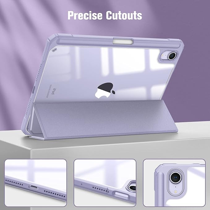 Fintie Hybrid Slim Case for iPad Mini 7 (A17 Pro, 7th Generation) 2024 / iPad Mini 6 (6th Gen) 8.3 Inch, [Built-in Pencil Holder] Shockproof Cover Clear Transparent Back Shell, Lilac Purple
