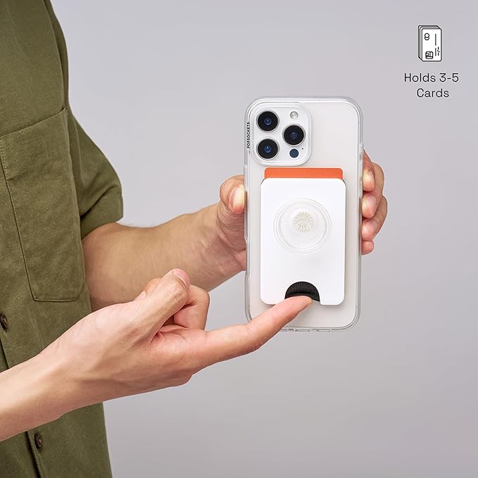 PopSockets Phone Wallet for MagSafe, Phone Card Holder with Grip, White - White Clear