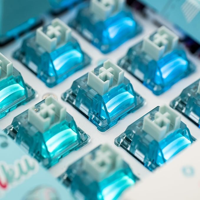 Akko Creamy Cyan Clicky Switch with LED Diffuser for Backlit Mechanical Keyboard - 5-Pin 50gf Pre-Lubed with Standard MX Structure for Gaming (45pcs)