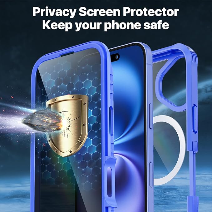 CENHUFO Magnetic Privacy for iPhone 16 Plus Case [Compatible with Magsafe] Full Body Phone Case Built-in 9H Tempered Glass Privacy Screen Protector and Camera Lens Cover, Shockproof Bumper -Light blue