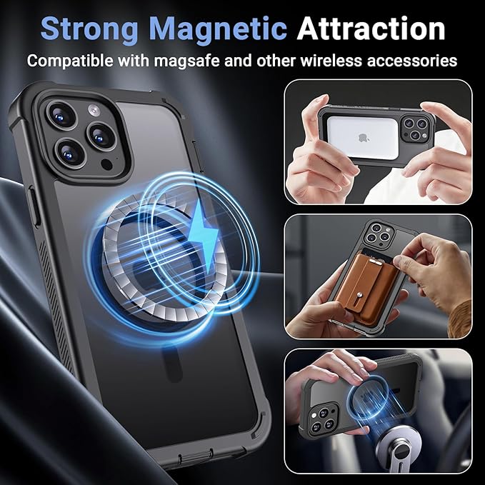 Magnetic for iPhone 13 Pro Max Case,[Screen Protector] [Compatible with MagSafe][Military Grade Drop Protection][Heavy Duty Protection][Shockproof] 2-Layer Durable Bumper Phone Case 6.7"-Black