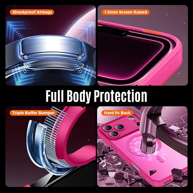 Symcele Designed for iPhone 17 Pro Max Case, Compatible with MagSafe, [Camera Protection] [15FT Military Drop Protection] Shockproof Translucent Matte Anti-Slip Phone Case, 6.9", Hot Pink