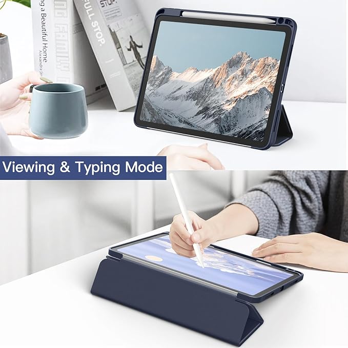 JETech Case ONLY for iPad Pro 11 Inch (2022/2021/2020/2018) with Pencil Holder, Clear Transparent Back Shell Slim Stand Shockproof Tablet Cover, Auto Wake/Sleep (Deep Navy)