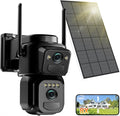 4K Solar Security Cameras Wireless Outdoor Battery Powered, 5GHz & 2.4GHz Dual Lens Bullet & 360° PTZ Outdoor Security Camera with Solar Panel, Digital Zoom, Night Vision,PIR Sensor (1Pack)