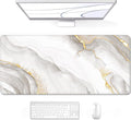 Auhoahsil Large Mouse Pad, XXL Gaming Mousepad, Desk Mat for Desktop, Thick Rubber, Big & Long Size, Stitched Edges, Full Desk Pad for Laptop & Computer, Extended 35.4 x 15.7 in, Gold Gray Marble