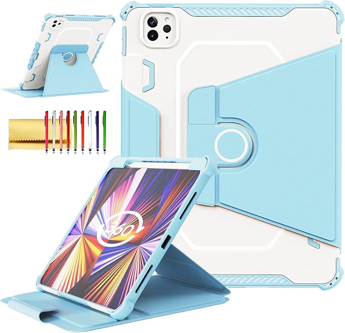 Rotating Case for iPad Pro 11" 4th/3rd/2nd Gen, iPad Pro 11 Smart Cover with Pencil Holder, Techcircle Hybrid TPU+PC Magnetic Cover Soft Bumper Slim Fit Folio Shockproof Protective Case-Baby Blue