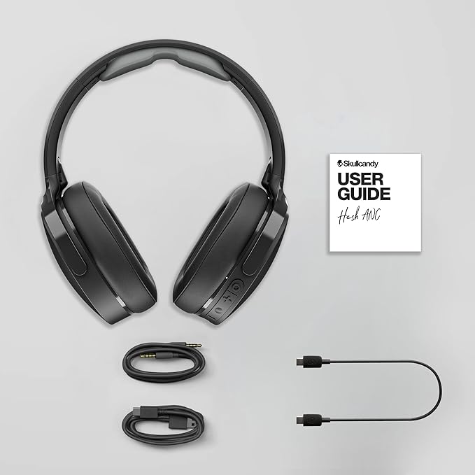 Skullcandy Hesh ANC Wireless Over-Ear Bluetooth Headphones with Extra USB-C Charging Cable, Active Noise Canceling, 22 Hrs Battery, Foldable Lightweight Design, Microphone iPhone Android - Preppy Sage