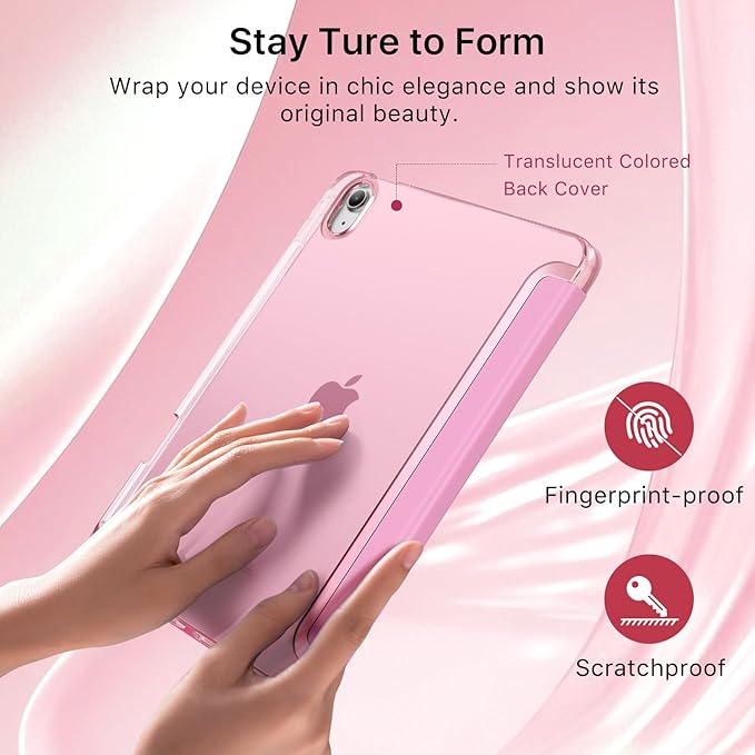 MoKo for iPad Air 11 inch Case (M4/M3/M2) 2026/2025/2024, iPad Air 5th/4th Gen 10.9 inch Case 2022/2020 with Pencil Holder, Slim Light Trifold Cover with Hard PC Translucent Back Shell, Pink