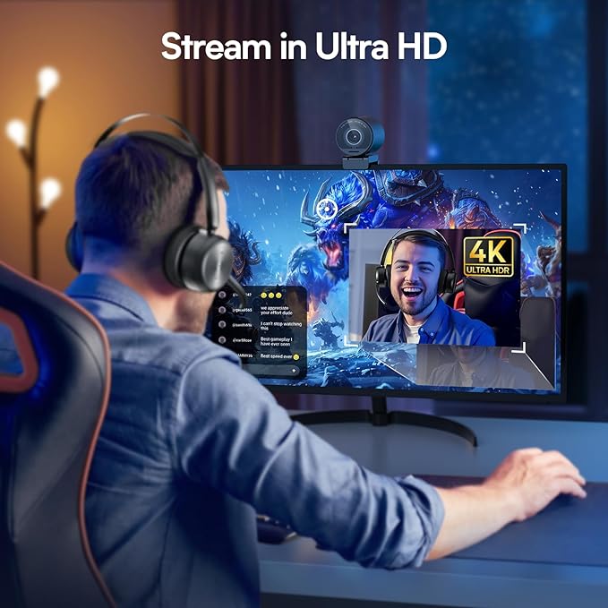 EMEET SmartCam S800 4K Webcam for Streaming, 1/2'' Sensor, Supports HDR, PDAF&TOF Dual-autofocus, 1080P@60fps, 2 Noise-Cancelling Mics, 40°-73° FOV, Perfect for Live Streaming & Online Meetings