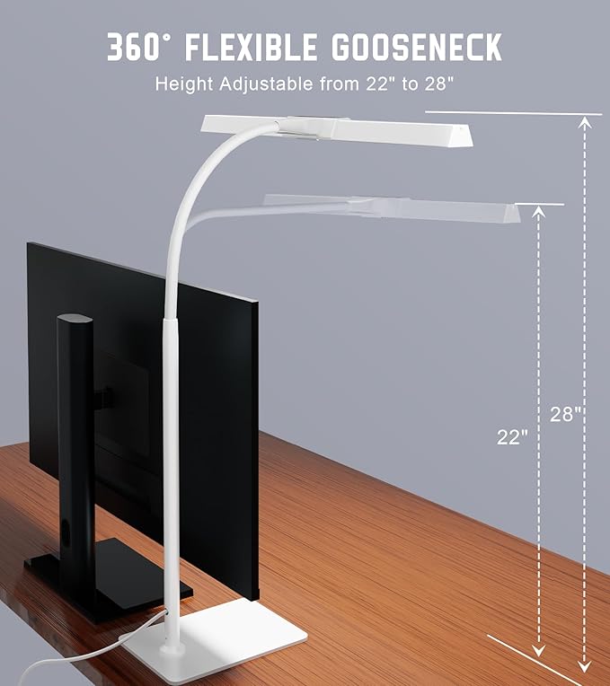 Desk Lamp for Home Office with Base, Eye-Caring Desk Light with Adjustable Gooseneck, 12W USB Adapter Touch Control 5 Dimmable Brightness & Color Tall Lamp for Work, Computer, Study, Task