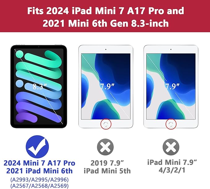 Grifobes Case for iPad mini 7th 2024 (A17 Pro) / Mini 6th Generation 2021 8.3", Heavy Duty Shockproof Cover with Pencil Holder Stand, for i Pad Mini 7/6 Gen 8.3 inch Case (Red+Black)