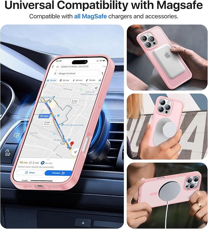 Magnetic for iPhone 16 Pro Max Case[Compatible with MagSafe][Military-Grade Drop Protection][Anti-Yellowing]Shockproof Protective Translucent Matte Cover for iPhone 16 Pro Max Phone Case,Pink