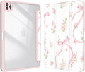 Case for iPad Pro 11 inch 4th/ 3rd/ 2nd / 1st Generation (2022/2021/2020/2018), Case with Pencil Holder, Clear Back Cover Cute Cool Design for Women Girls, Auto Sleep/Wake, Bow Tulip