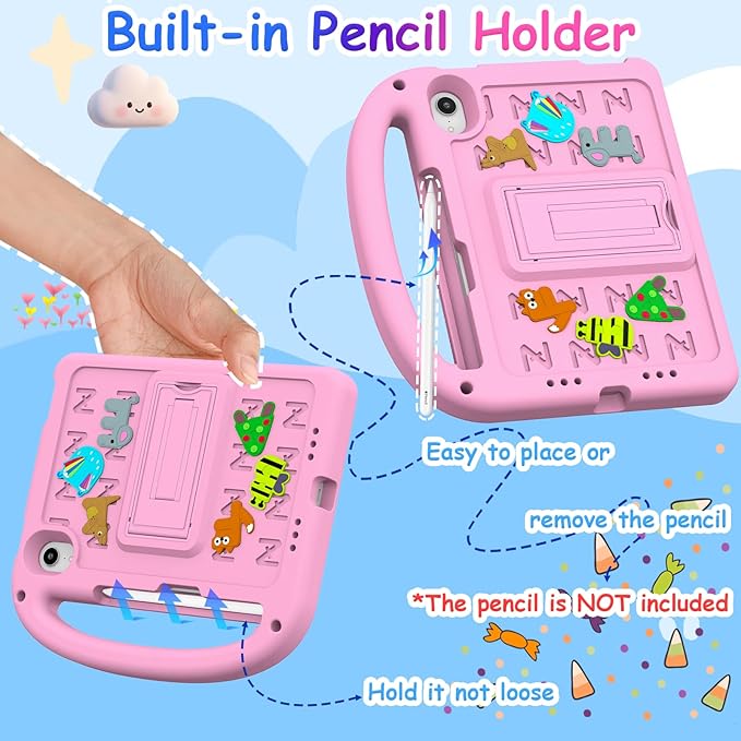 Kids Case for iPad mini 7(A17 Pro) 2024/iPad Mini 6 2021 8.3 Inch, with Built-in Pencil Holder/Anti-Slip Handle/Foldable Stand, Shockproof Protective iPad mini 7th/6th Generation Case 8.3 Inch