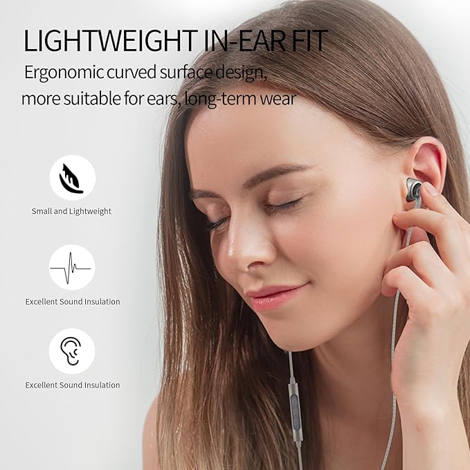 SoundMAGIC E80D Digital USB C Headphones - Type C Wired Earbuds with Microphone HiFi Stereo Earphones Powerful Bass Noise Isolating Compatible with Android Device, Gunmetal