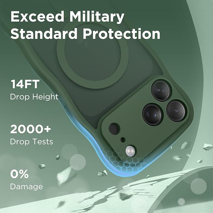 CAPRARO Magnetic for iPhone 17 Pro Case for Women Girls, Upgraded [Full Camera Protection] [Compatible with MagSafe] Cute Wave Translucent Matte Phone Case for iPhone 17 Pro, Deep Green