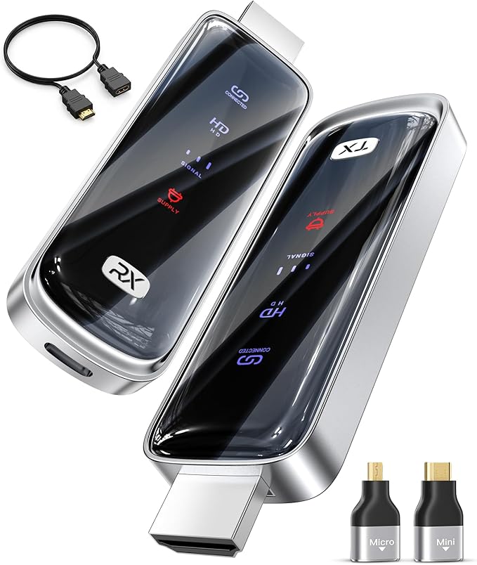 Wireless hdmi Transmitter and Receiver 328FT/100M，4K Decode Plug & Play Portable 5G+2.4G Wireless Display Adapter Extender Kit for Video and Audio to Monitor from PC/Projector