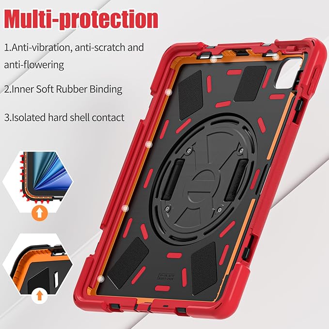 TSQQST Case for iPad Air 11 Inch M4 2026/M3 2025/M2 2024, Cover for iPad Air 5th 4th Generation 10.9"/Pro 11 4th/3rd/2nd/1st Heavy Duty Shockproof Case with Screen Protector+Stand+Hand Strap, Red