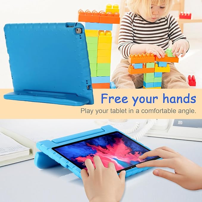 Kids Case for iPad Pro 12.9-inch (1st/2nd Generation) 2015/2017, Techcircle Handle Stand Lightweight EVA Foam Bumper Protective Rugged Child Proof Cover with Pen Slot, Blue