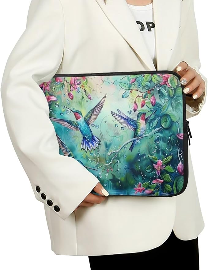 Hummingbird Flower Computer Sleeve for Women Laptop Sleeve 17 inch Neoprene Laptop Covers with Padded Compartment Lap Top Case Computer Carrying Bag