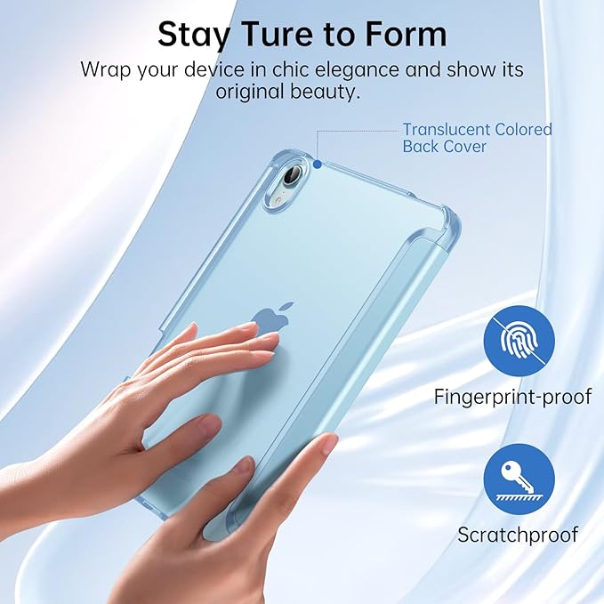 MoKo for iPad mini 7 A17 Pro Case 2024, iPad mini 6th Generation Case 8.3 Inch 2021 with Pencil Holder, Slim Light Trifold Smart Protective Cover with Hard PC Translucent Back Shell, Sky Blue