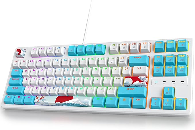 75 Percent Mechanical Keyboard, 87 Keys RGB Backlit Gaming Keyboard, TKL Compact Wired Keyboard with Red Switches for Windows Laptop PC PS4 PS5 Xbox Gamer (87 Sea/Red Switch)