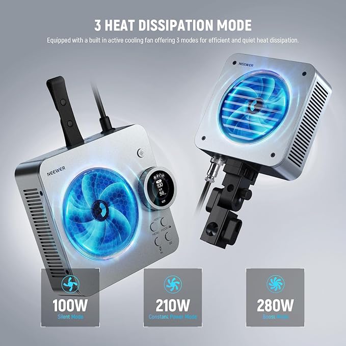 NEEWER HS200B Portable LED Video Light APP/2.4G/DMX Control, 280W 84400lx/1m Bi Color 2700-6500K CRI95+ COB Continuous Output Key Lighting Bowens Spotlight for Recording Streaming Studio Photography