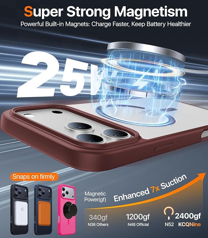 Magnetic for iPhone 17 Pro Case,[Anti-Slip][Compatible with MagSafe][Military Grade Drop Protection] Shockproof Protective Translucent Matte Phone Case for iPhone 17 Pro Case,Wine Red