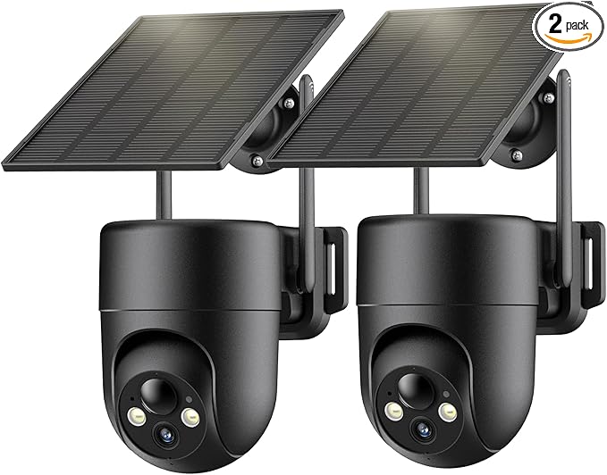 ELYSOO Security Cameras Wireless Outdoor, 2K Color Night Vision, Solar Camera Outdoor Wireless for Home Security, 360°Panoramic View, Weatherproof, 2.4GHz WiFi, 2pack