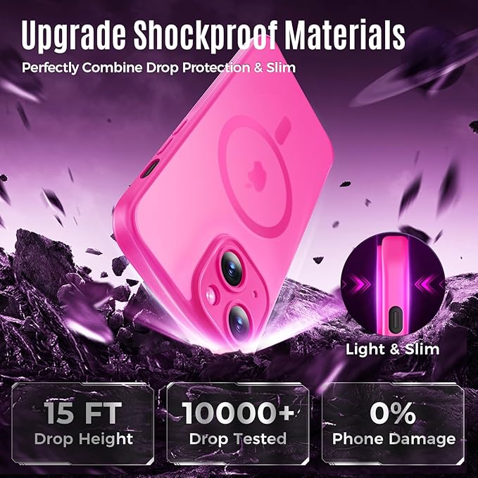 Symcele Designed for iPhone 14 Case, Compatible with MagSafe, with Privacy Screen Protectors X2, [Camera Protection] [15FT Military Drop Protection] Shockproof Phone Case, 6.1", Hot Pink