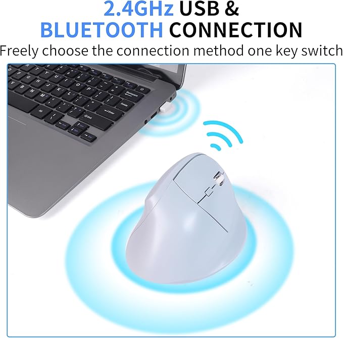 Bluetooth Mouse,Ergonomic Vertical Mouse Wireless Rechargeable Mice Dual Mode (Bluetooth & USB), Vertical Optical Mice with USB Receiver, 6 Buttons 1600 DPI for Laptop,Computer, Mac, Windows(blue)