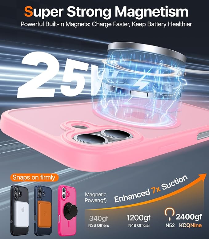 Magnetic for iPhone 17 Case,[Anti-Slip][Compatible with MagSafe][Military Grade Drop Protection] Shockproof Protective Translucent Matte Phone Case for iPhone 17 Case,Pink