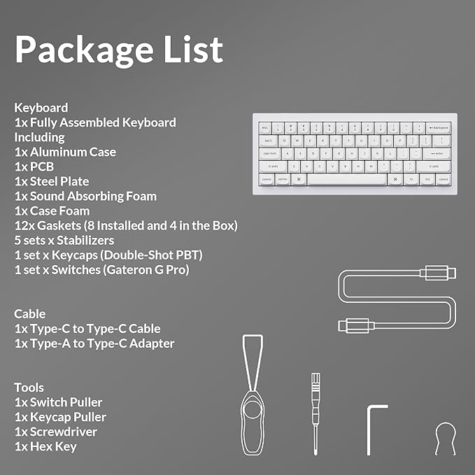 Keychron Q4 Wired Custom Mechanical Keyboard, QMK/VIA Programmable Macro, Full Aluminum, Hot-Swappable Gateron G Pro Red Switch, 60% Layout Double Gasket Compatible with Mac and Windows - White