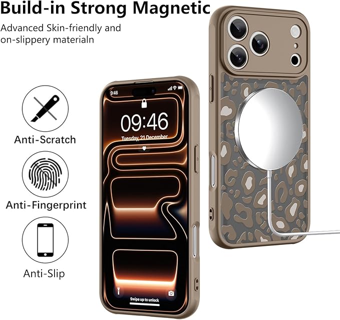 KANGHAR Case Compatible with iPhone 17 Pro Brown Leopard Printed Pattern Compatible with Magsafe Cute Cheetah Protective Magnetic Case for Girls Women 6.3"