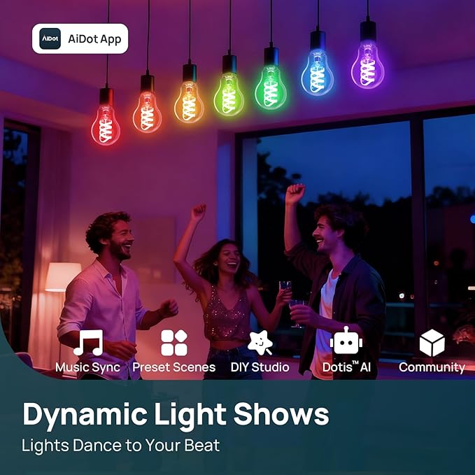 Linkind Matter Smart Light Bulbs, Works with Alexa/Apple Home/Google Home, A19 Smart Edison Bulb with Music Sync & Light Show, Tunable White(1800K-6500K), E26 LED 60W Eqv 850LM, 1Pack