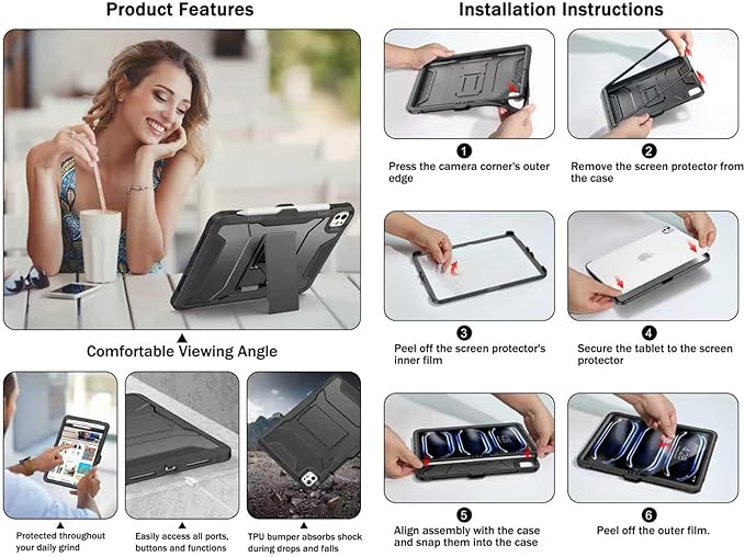 Soke Case for iPad Pro 11 Inch (M5) 2025/ (M4) 2024, with Built-in Screen Protector & Kickstand, Rugged Full Body Heavy Duty Protective Cover with Pencil Holder - Violet