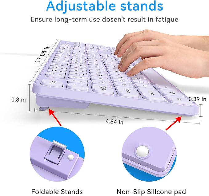 USB Wired Keyboard for window,Comfortable Quiet Chocolate Keys, Durable Ultra-Slim Wired Computer Keyboard(QWERTY) for PC, Windows 11/10/8/7/XP/Vista KB1430 (KB435 Purple, Wired Keyboard For Windows)