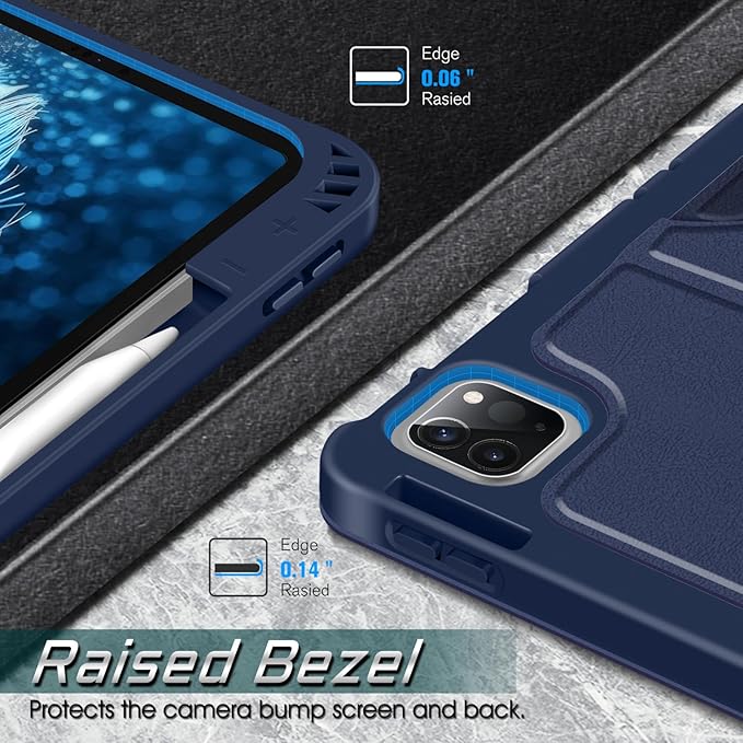 CaseBot Magnetic Case for iPad Pro 12.9-inch 6th Generation 2022, Multiple Angle Shockproof Rugged Stand Case, Soft TPU Back Cover w/Pencil Holder, Also Fit iPad Pro 12.9" 5th/4th/3rd Gen, Navy
