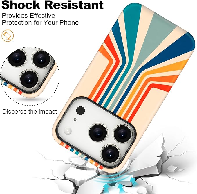 Magnetic for iPhone 17 Pro Max Case Cute Stripes Phone Case, Shockproof Slim TPU and Hard PC Protective Phone Cover Compatible with MagSafe Designed for Women Girls,Retro Stretch