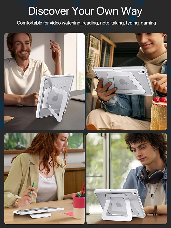 Case for iPad A16/10th Generation 2025/2022, Dual Multi-Angle Adjustable Kickstand Full Protective Case with Built-in Pencil Holder for Home Office School (White, iPad A16/10th)