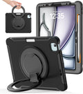 BATYUE Shockproof Case for iPad Air 11" M2/M3/M4, Air 4/5 10.9", iPad Pro 11" 1st-4th Gen 2018-2022 | 360° Multi-Angle Stand (Portrait & Landscape) & Grip, Built-in Pencil Holder, Black