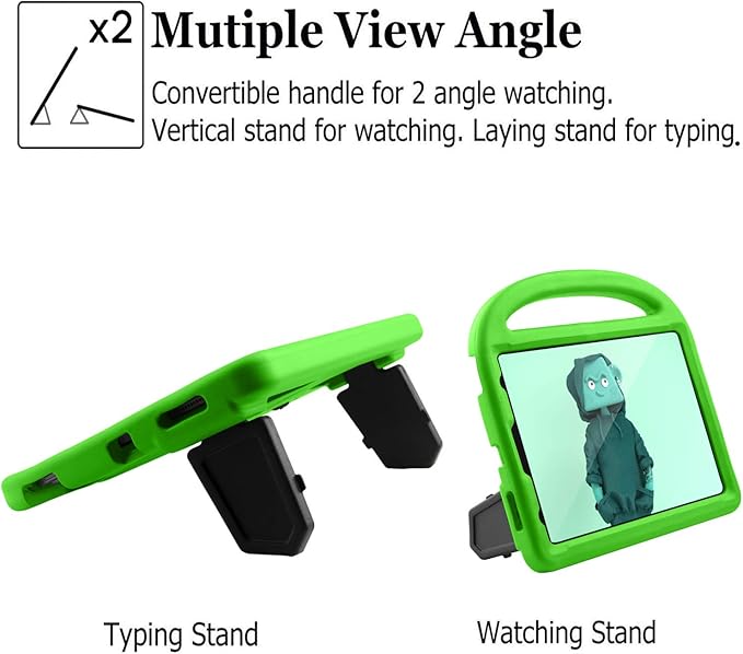 Kids Case for iPad Pro 11-inch 4th/3rd/2nd Generation(2020-2022), Techcircle Child Shockproof EVA Protective Handle Stand Case for iPad Air 5/Air 4 10.9", Support Pencil Charging, Green