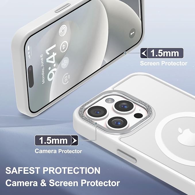 Newfuture Upgraded Magnetic for iPhone 15 Pro Max Case [Compatible with Magsafe] [Mil-Grade Protection], Pocket-Friendly, Slim Translucent Phone Case Cover for iPhone 15 Pro Max 6.7", Frosted White