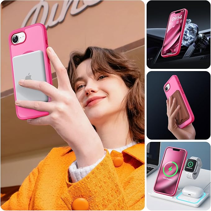 TOCOL for iPhone 17e Case, Compatible with Magsafe, Military Drop Protection, Slim Translucent Matte Shockproof for iPhone 17 e Case 6.1 inch (Hot Pink)