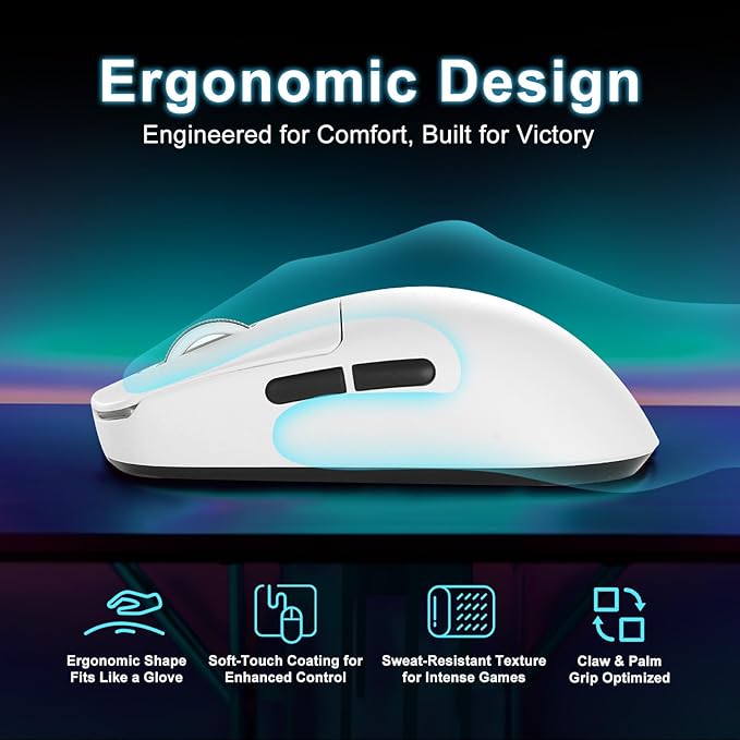 R1 SE+ Wireless Gaming Mouse, 18000 DPI, High-Precision PAW3395 SE Sensor,55g Lightweight,Tri-Mode 2.4G/BT5.0/USB-C Gaming Mouse, Programmable Ergonomic Mice Suitable for Laptops/PC/Mac (White)