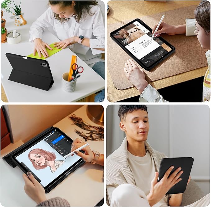 Kidopire New Compatible with iPad Pro 11 Inch Case (M4 2024/M5 2025) with Pencil Holder, Smart Cover with Protective Trifold Stand & Soft TPU Back, Auto Wake/Sleep, Support Pencil Pro, Black