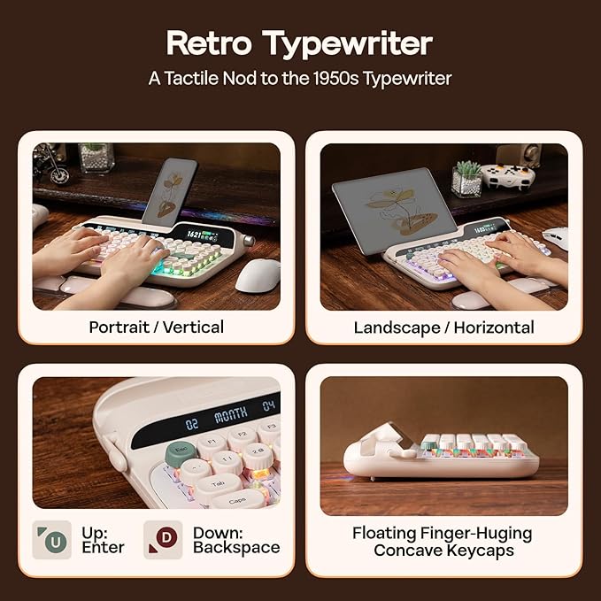 EPOMAKER Glyph Wireless Typewriter Retro Mechanical Keyboard, Screen & Knob & Lever, Wrist Rest, Round PBT Keycap, Hot Swap, RGB, Custom Software, Top-Mount, 75% Creamy Keyboard for PC/MAC